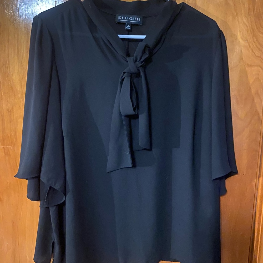 Eloquii Black Tie-Front Blouse